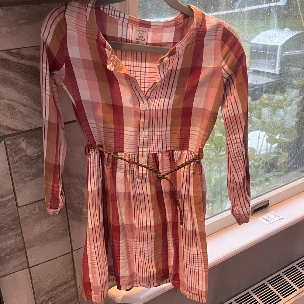 Carter's Pink and Orange Plaid Dress with Belt